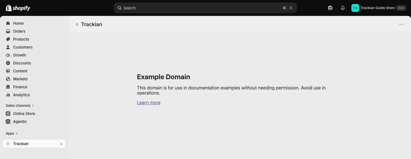 The Example Domain placeholder page shown after installing