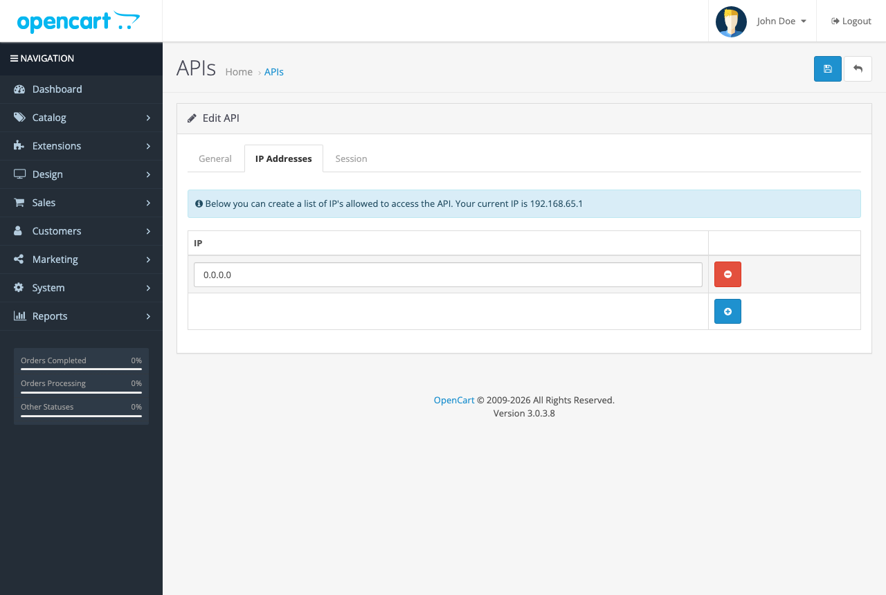 Allowed IP set to 0.0.0.0