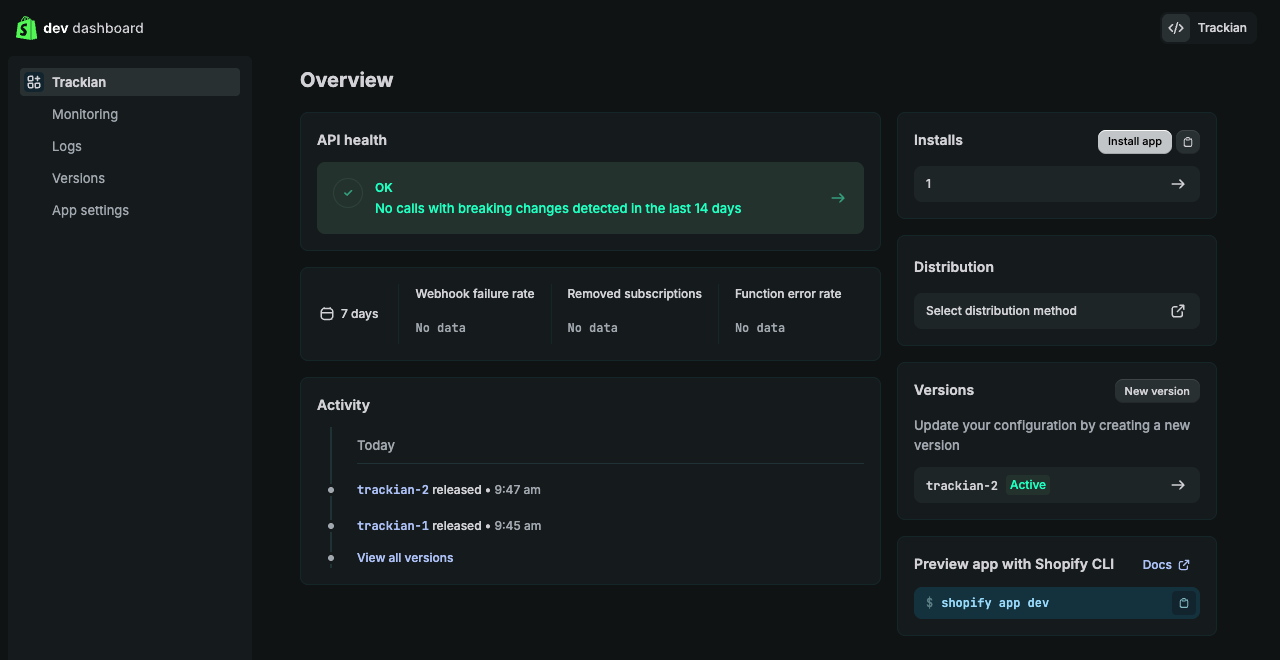The app Overview page with the Install app button